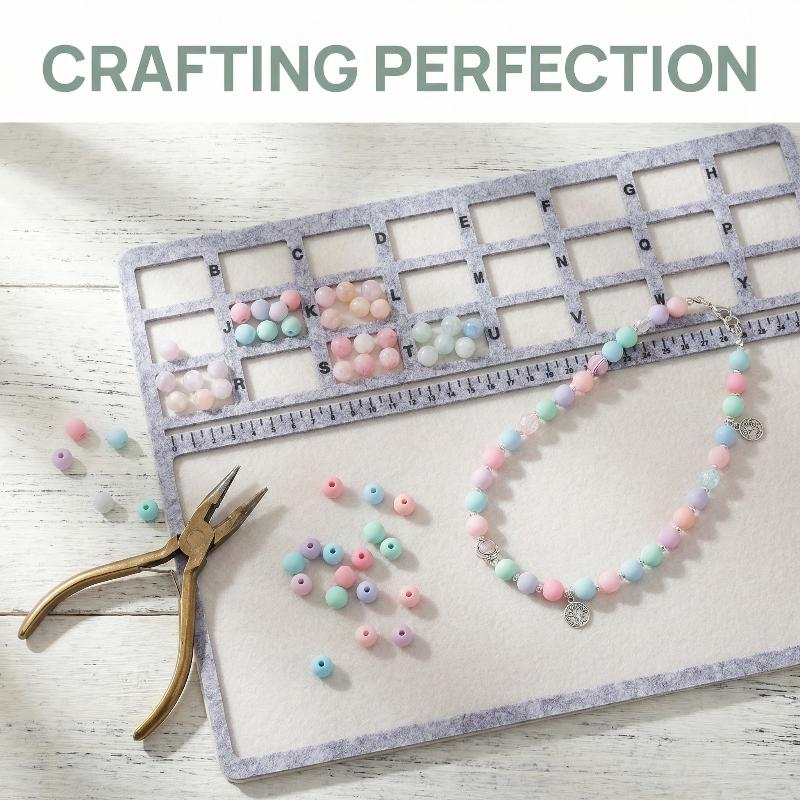 Art Craft Board - แผ่นรองร้อยลูกปัดแบบสี่เหลี่ยมผืนผ้า แผ่นออกแบบลูกปัดแบบสักหลาด พร้อมสเกลเซนติเมตรและตัวอักษร ถาดใส่ลูกปัด แผ่นรองร้อยลูกปัดสำหรับงานศิลปะและงานฝีมือ
