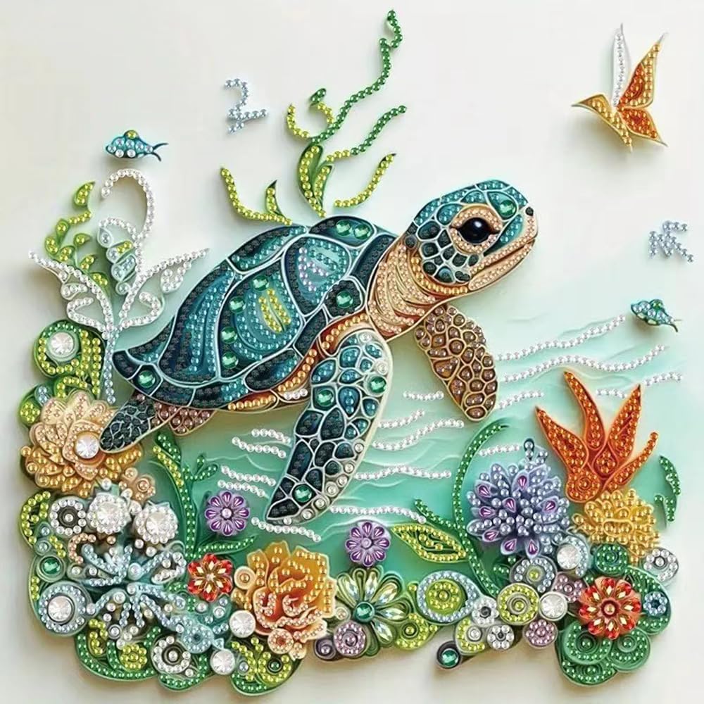 Art Craft Animals - ชุดภาพวาดเพชรรูปเต่าทะเลสำหรับผู้ใหญ่ ชุดงานฝีมือเพชรรูปทรงพิเศษสำหรับผู้เริ่มต้น DIY สำหรับตกแต่งผนังบ้าน