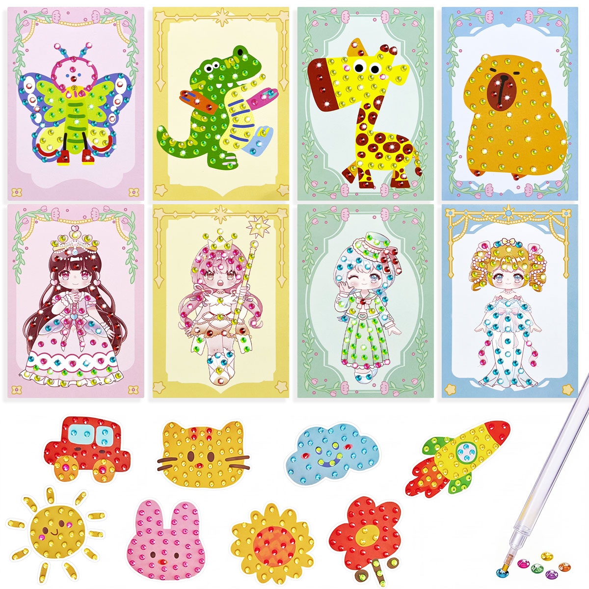 Art Craft Animals - ชุดอุปกรณ์งานฝีมือ DIY 16 ชิ้น ชุดเพชรระบายสีตามตัวเลข สร้างสรรค์สติกเกอร์ของคุณเอง