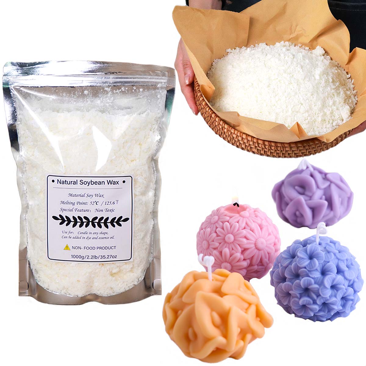 Candle Making Wax - 100/250/500/1000g ขี้ผึ้งถั่วเหลืองธรรมชาติ Flake DIY เทียนทําด้วยมือหัตถกรรม Additive-ฟรีเทียนหอมวัตถุดิบทําชุด