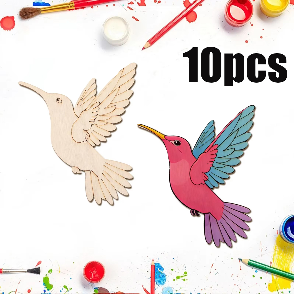 Art Craft Us - ชุดงานฝีมือไม้รูปสัตว์และนก 10 ชิ้น แบบยังไม่เสร็จสมบูรณ์ สำหรับทำของตกแต่งแขวนผนัง งานศิลปะ