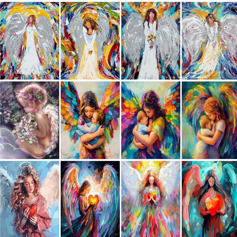 Art Craft Gifts For Adults - PhotoCustom ภาพวาดสีน้ํามันโดยตัวเลข Handpainted วาดโดยตัวเลข Angel Home