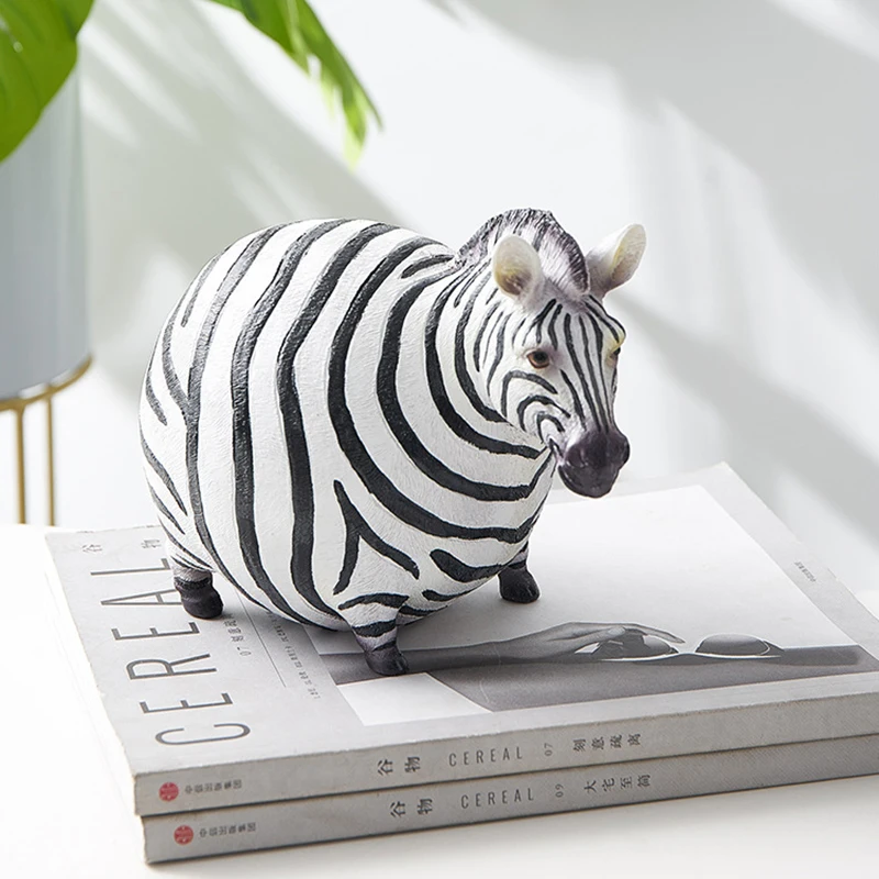 Art Craft Zebra - รูปปั้นม้าลายอ้วนน่ารักสไตล์นอร์ดิก ทำจากเรซิ่น ของตกแต่งโต๊ะทำงาน งานฝีมือ ศิลปะ ของประดับตกแต่ง