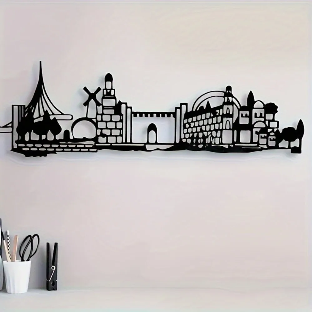 Art & Craft Paper Ideas - CIFBUY งานศิลปะติดผนังเหล็ก ลายเส้นขอบฟ้าเยรูซาเล็ม ซิลลูเอทเมืองเก่า ดาวเดวิด ประติมากรรมโลหะ