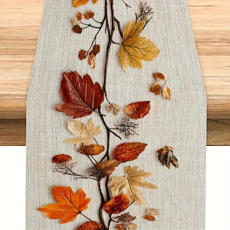 Art Craft Using Leaves - ผ้าปูโต๊ะธีมใบไม้ร่วงฤดูใบไม้ร่วง 1 ชิ้น, ใบไม้แห้งธรรมชาติและการออกแบบภาพตัดปะเถาวัลย์, เหมาะสำหรับการสังสรรค์ครอบครัวในฤดูใบไม้ร่วง, การตกแต่งคาเฟ่ในชนบท,