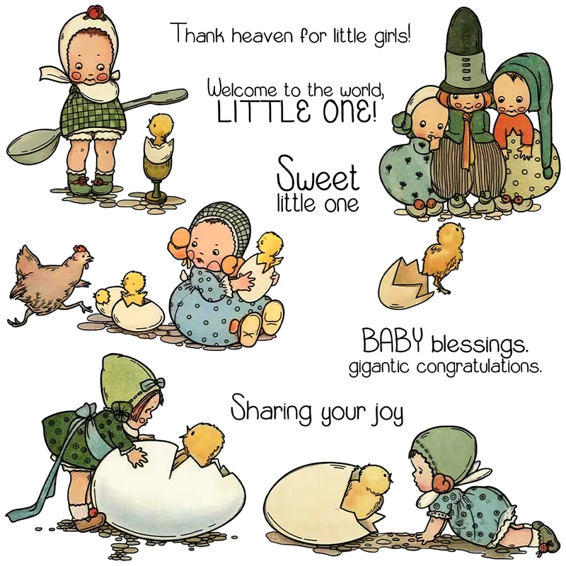Rubber Stamp Blank - แม่พิมพ์ตัดรูปเด็กน่ารักและลูกไก่ พร้อมแสตมป์ใส DIY สำหรับงาน Scrapbooking แม่พิมพ์โลหะ