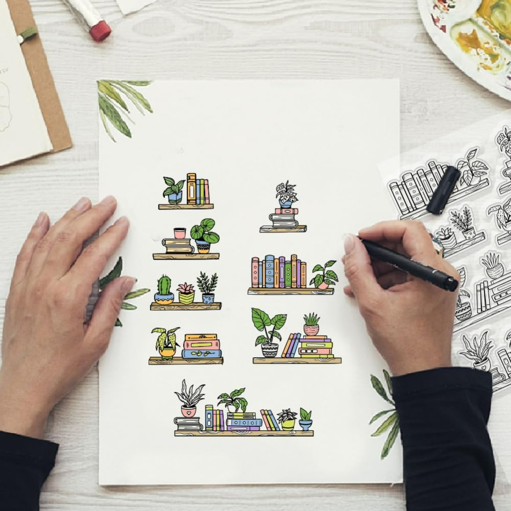 Potted Bookshelf ล้างแสตมป์หนั - Rubber Stamp Blank บทวิจารณ์และราคา