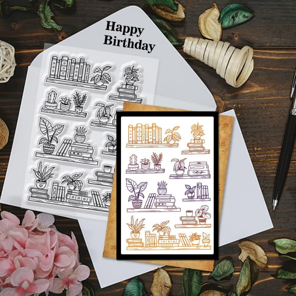 Potted Bookshelf ล้างแสตมป์หนั - Rubber Stamp Blank บทวิจารณ์และราคา
